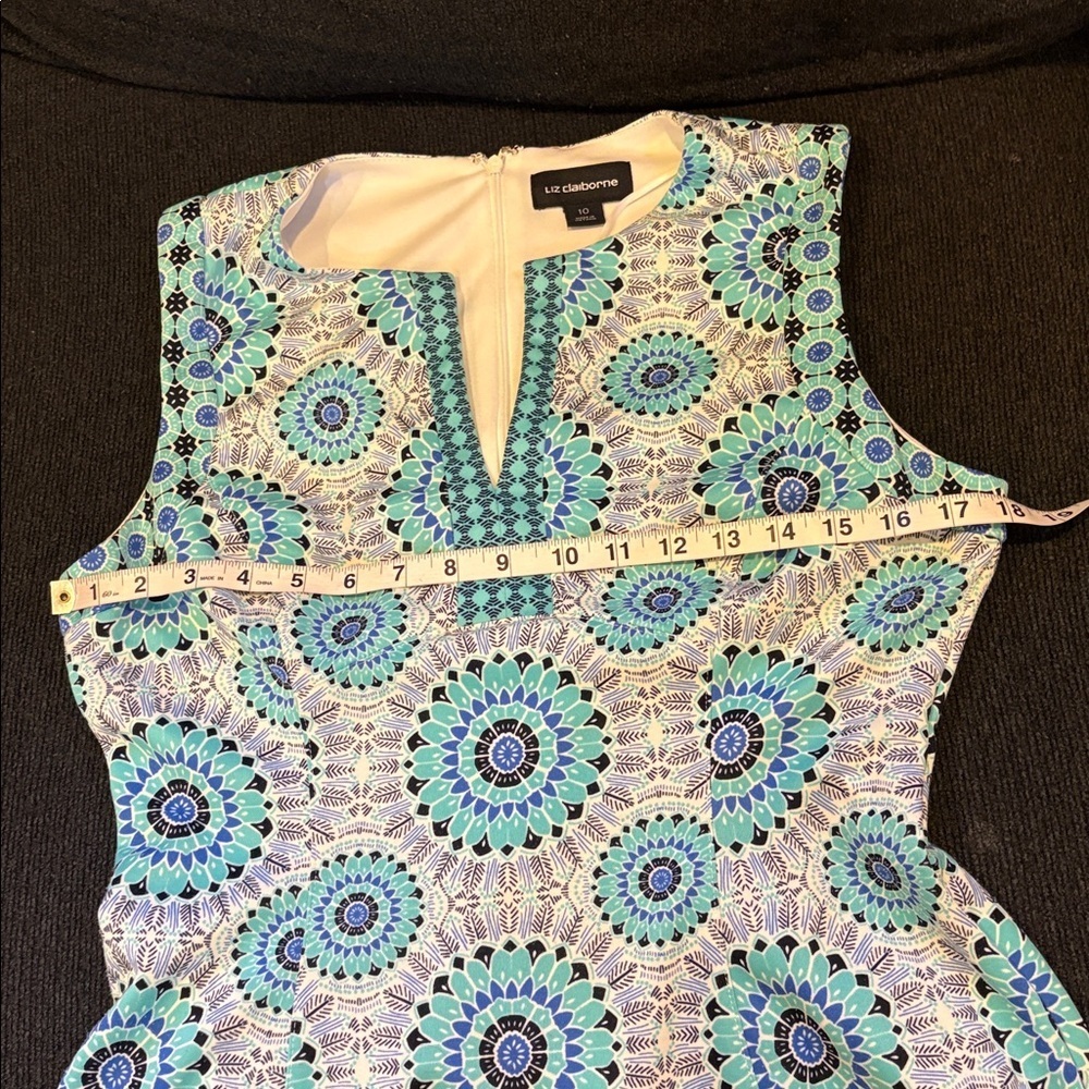 Liz Claiborne Teal and Navy Geometric Midi Dress-Size 10 - Picture 9 of 13